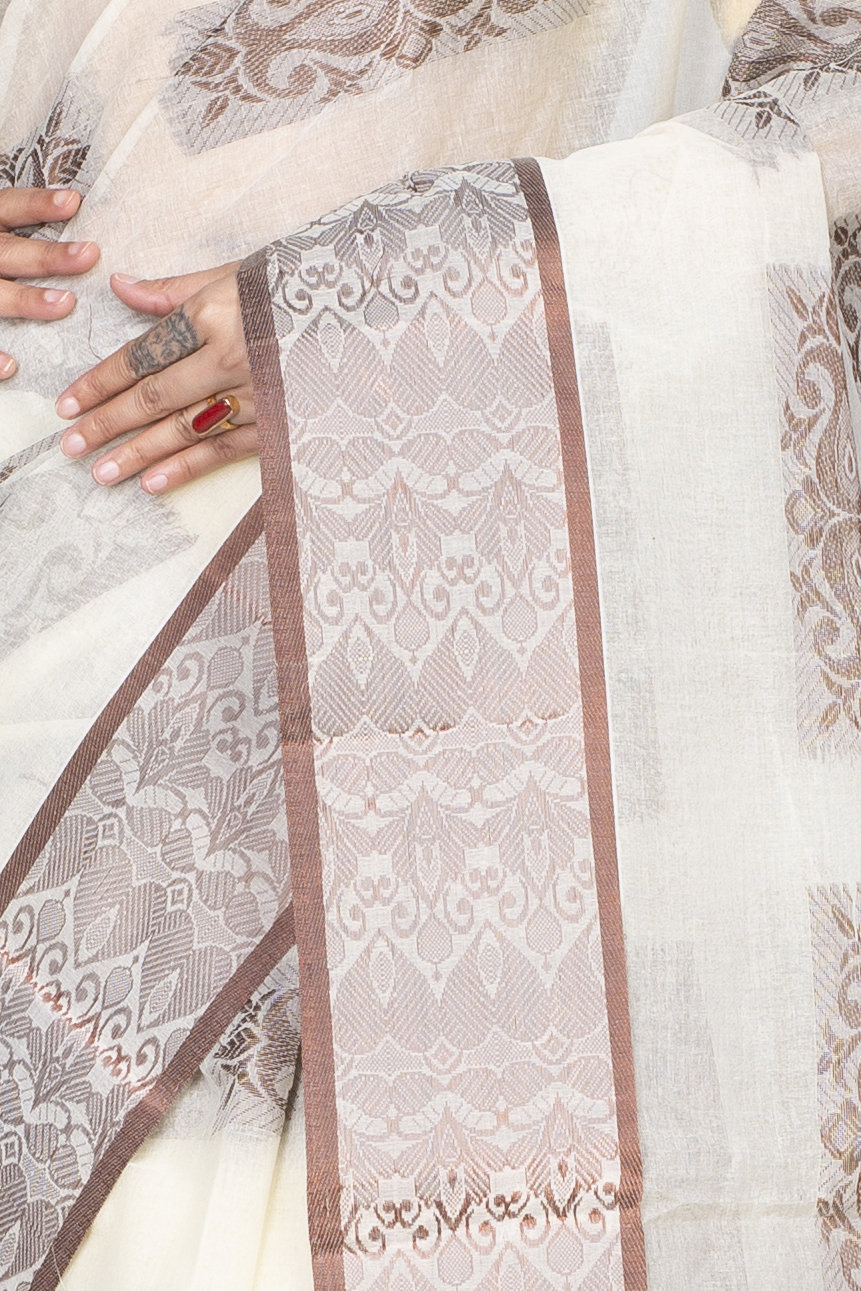 Off-White Pure Cotton Strip Suparna Tant Saree (163)